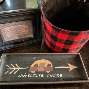 Plaid Red and Black Bucket with Inspirational Plaque
